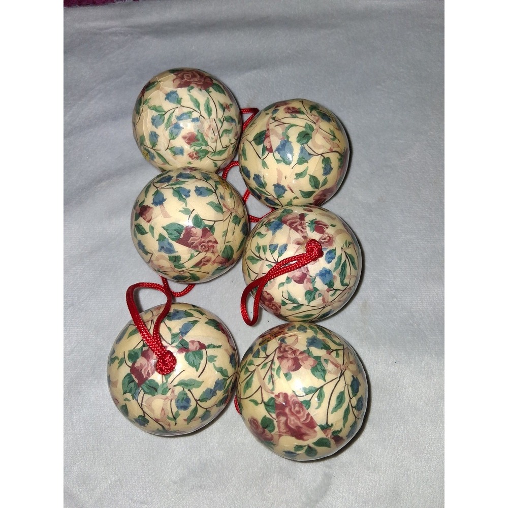 Vintage Made in Taiwan Floral Christmas Ball Ornaments Set of 6 2.5" Roses